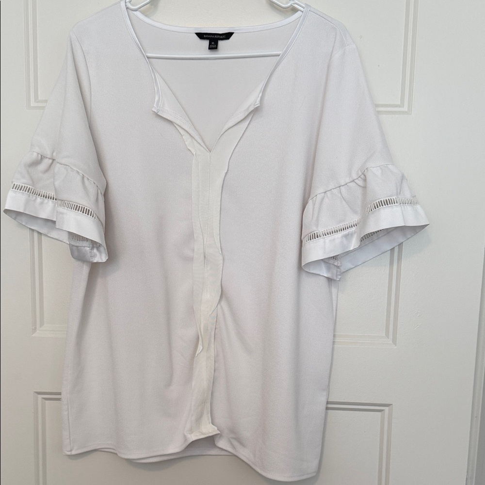 Banana Republic White Blouse with Ruffle Detail
